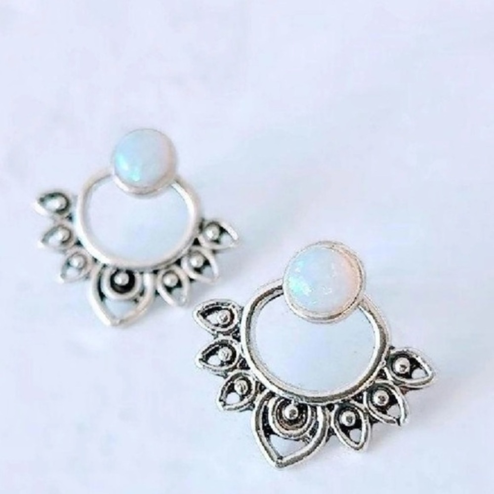 Turquoise Native Dreamer indie Boho Lotus Hippie Stone Silver Gold Stud